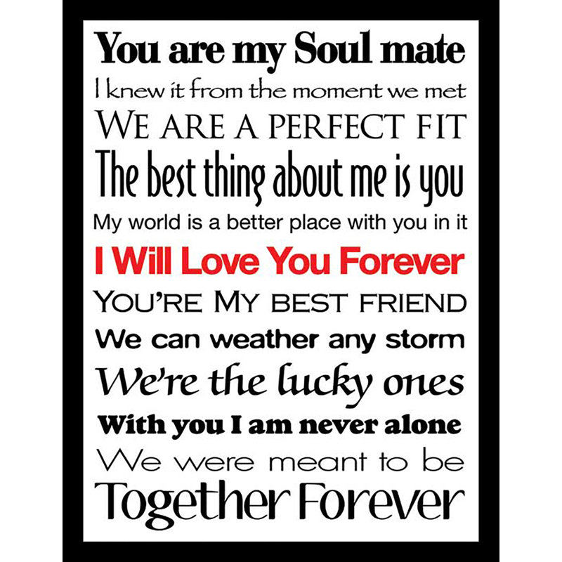 «I Will Love You Forever II», reproduction d'art textuelle encadrée, H 37,5 po x l 25,5 po x P 1 po