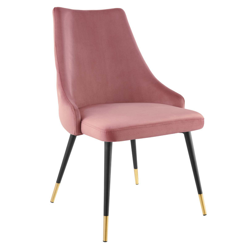 Chaise parsons capitonnée en velours, Vieux rose