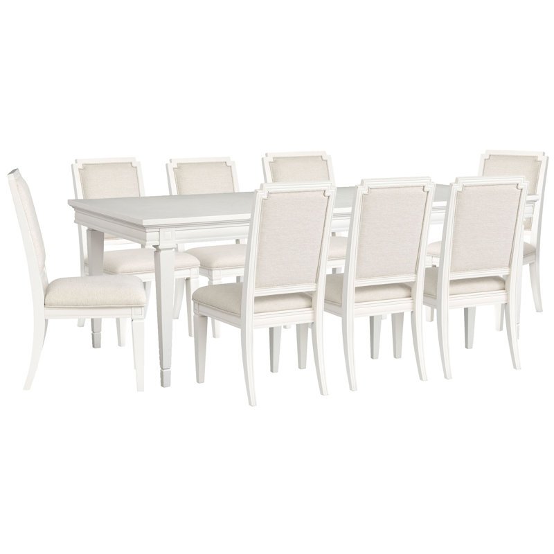 Extendable Rectangular Dining Table With 8 Upholstered Side Chairs, 9Pcs:Table,8Chairs