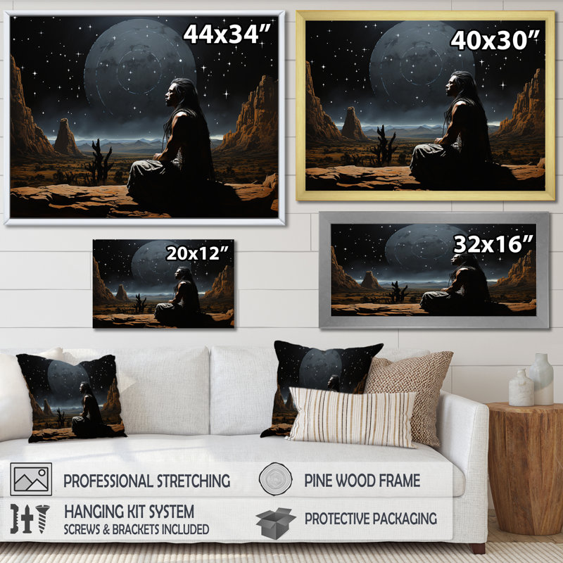 Sagesse des Amérindiens Skywatchers sur toile, Cadre flottant doré, H 24 po x l 32 po x P 1 po