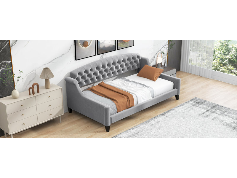Lit de repos simple simple TG et pochette de rangement latérale, gris