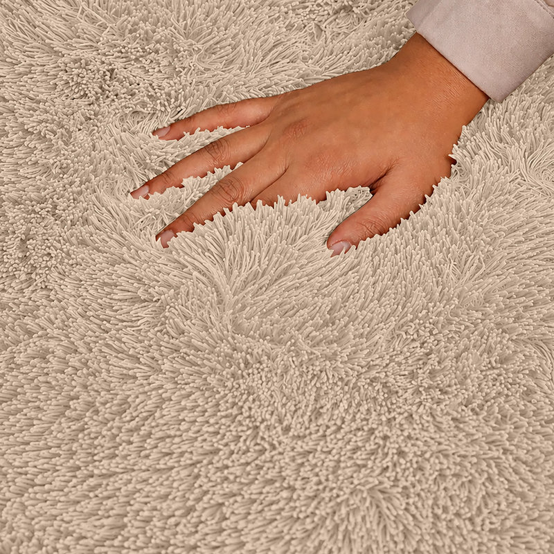 Soft Fluffy Living Room Large Area Rug, Rectangle 120 x 170 cm, Beige