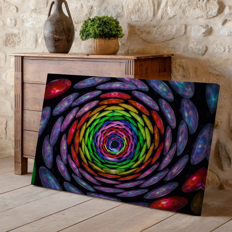 Toile Un tunnel en spirale hypnotisant composé de disques colorés réfléchissants créant un art mural, H 20 po x l 30 po
