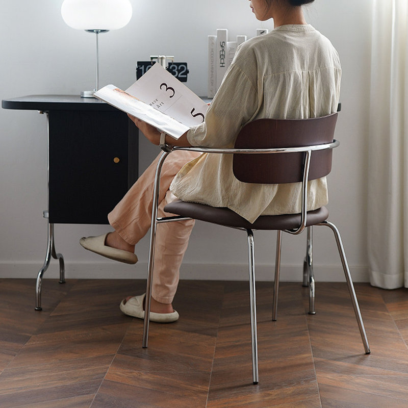 Chaise avec accoudoirs à dossier solide brun noisette (ensemble de 2), Nut-brown+Brown, Silver