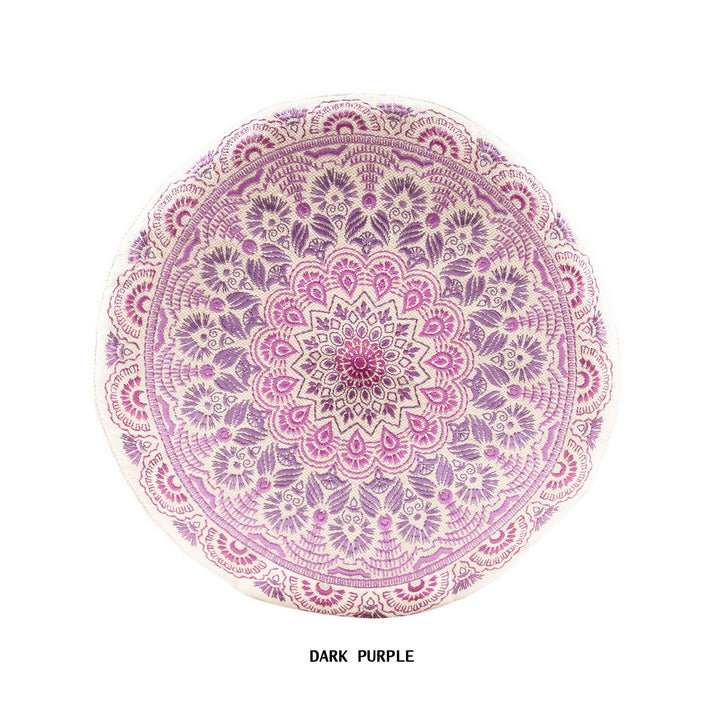 Coussin brodé rond en coton, Floral mauve, H 18 po x l 18 po
