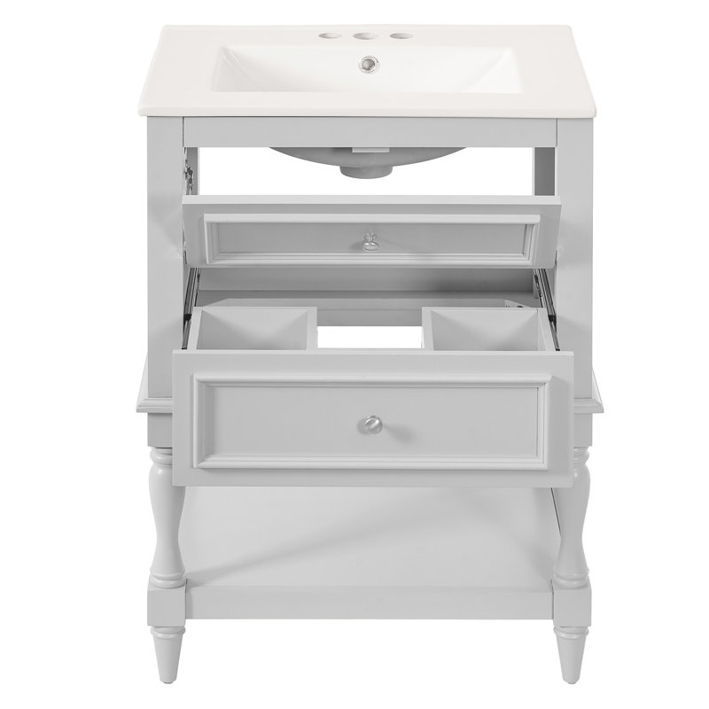 Meuble-lavabo 24 po avec lavabo en céramique rétro, Gris clair