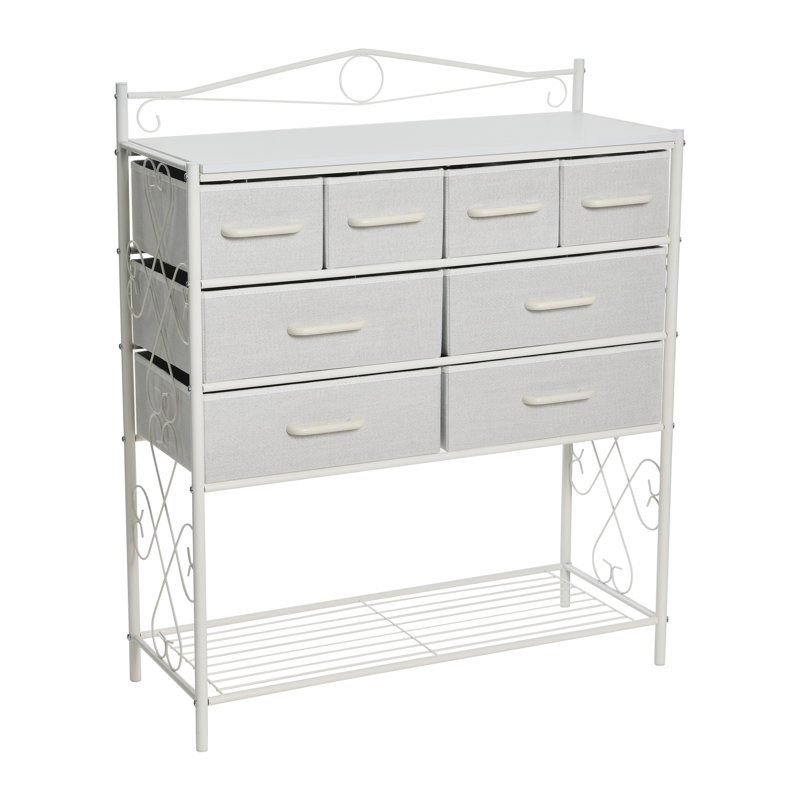 Scandinavian White Iron & Wood 8-Drawer Sideboard, White