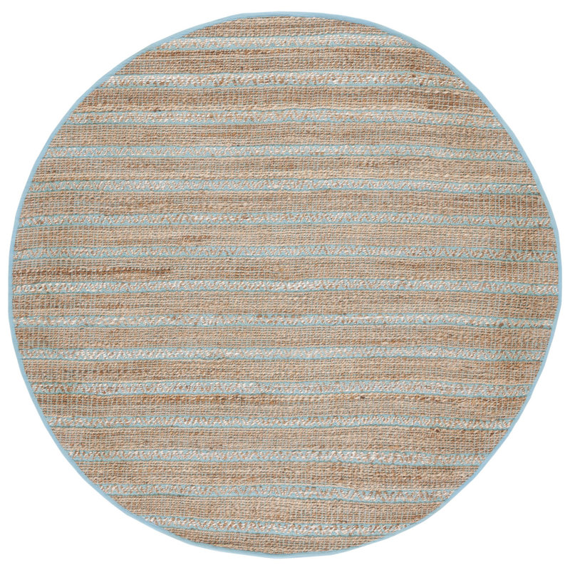 Ifeoluwakitan Natural Fiber Flat Weave Jute/Cotton Geometric Rug in Teal/Natural, Round 7'