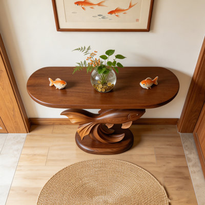 Medieval style solid wood console table.