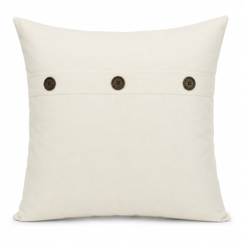 Solid Button Buttons Linen Throw Pillow, White
