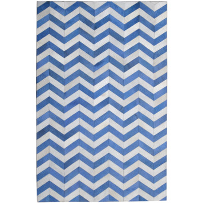 Area Cowhide Chevron Area Rug in Blue/Cream
