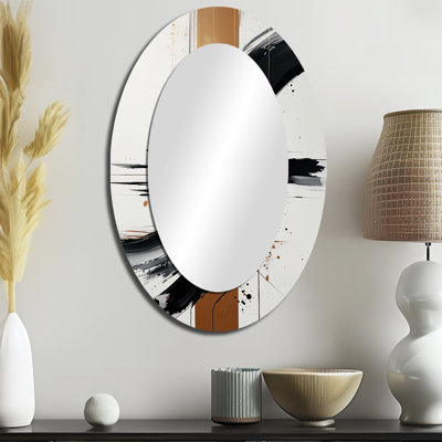 Miroir mural moderne ovale noir et blanc à encre dorée Expression IV