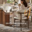 Chaises de salle à manger modernes de style Mid-Century beige, chaises de cuisine en bois de chêne massif brun pour la salle à manger, similicuir blanc cassé, aucun assemblage requis-710856563