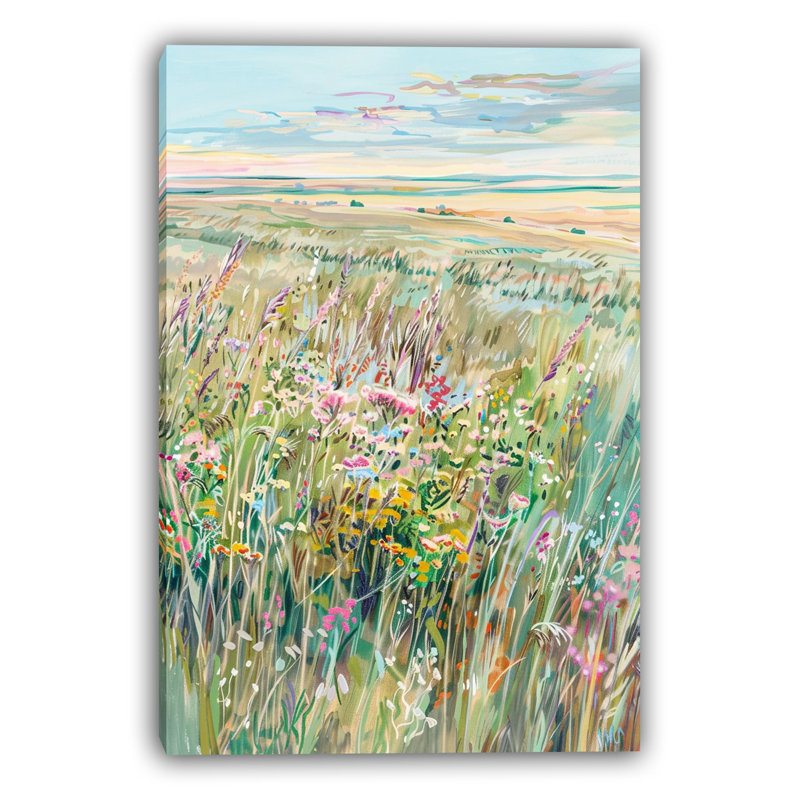 «Pastel Prairie Wildflower Meadow», art mural sur toile tendue, L 24 po x H 36 po x P 1,5 po