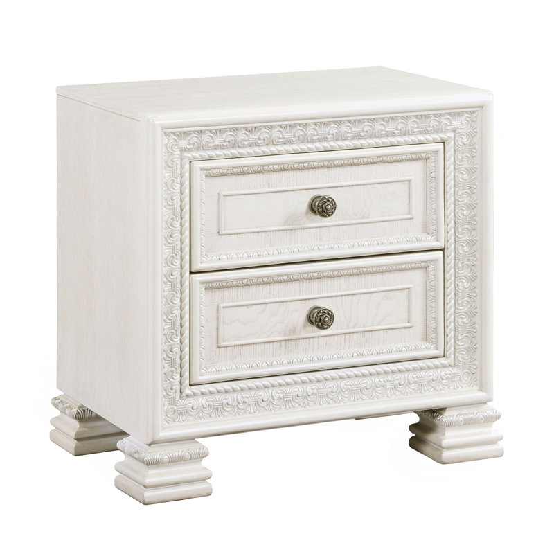 Table de chevet classique de luxe avec 2 tiroirs et meubles de chambre à coucher en bois
