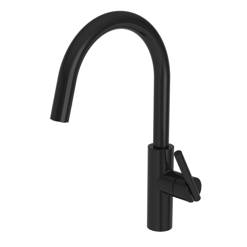 East Linear Single Handle Pull Down Kitchen Faucet, Gloss Black