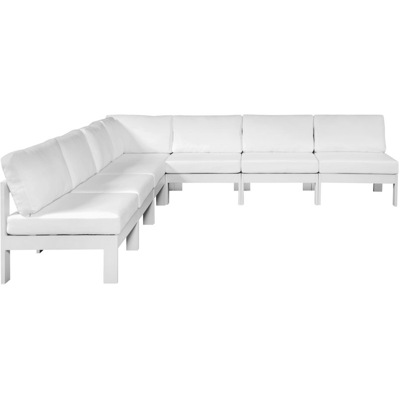 Erdaun 120'' Wide Aluminum Patio Sectional with Cushions, White, White