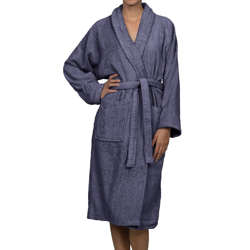 Peignoir mi-mollet en ratine 100 % coton avec poches Finnian, Grand, Marine