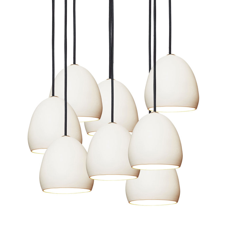 Lustre géométrique en argile 8 lumières, Noir mat, Blanc, H 24 po x l 22 po x P 22 po