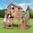 Backyard Discovery Scenic Heights Cedar Wooden Elevated Kids Playhouse with Play Kitchen, Deck, and Toy Storage Bench