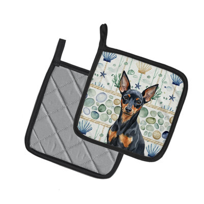 Black and Tan Miniature Pinscher Coastal Sea Glass Pair of Pot Holders