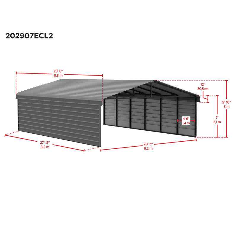 Arrow 20' x 29' x 7' Charcoal Steel Carport with Enclosure