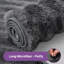 Tapis à poil long gris à motif géométrique lavable à la machine-122511689