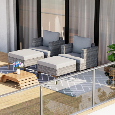 Outdoor Rattan Single Patio Chair With Ottoman Set Of 2-Gray