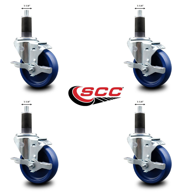 Ensemble de roulettes extensibles pivotantes en poly avec frein SCC TLB 4 po x 1-1 / 4 po