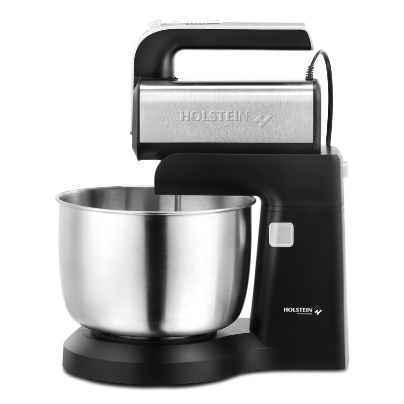 Holstein Housewares 2.9 QT 5-Speed Hand and Stand Mixer with LED Light, Black/Stainless Steel