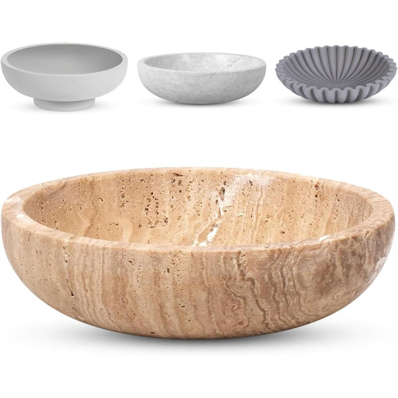 Diameter & 2” Height - Key Bowl For Entryway Table - Travertine Bowl - Organic Modern Centerpiece Bowl - Beige/Natural