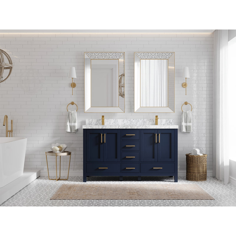 Malibu 60'' Double Bathroom Vanity with Top, Carrara Marble