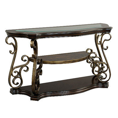 Sofa Table, Glass Table Top, MDF W/Marble Paper Middle Shelf, Powder Coat Finish Metal Legs. (54"Lx20"Wx30"H)
