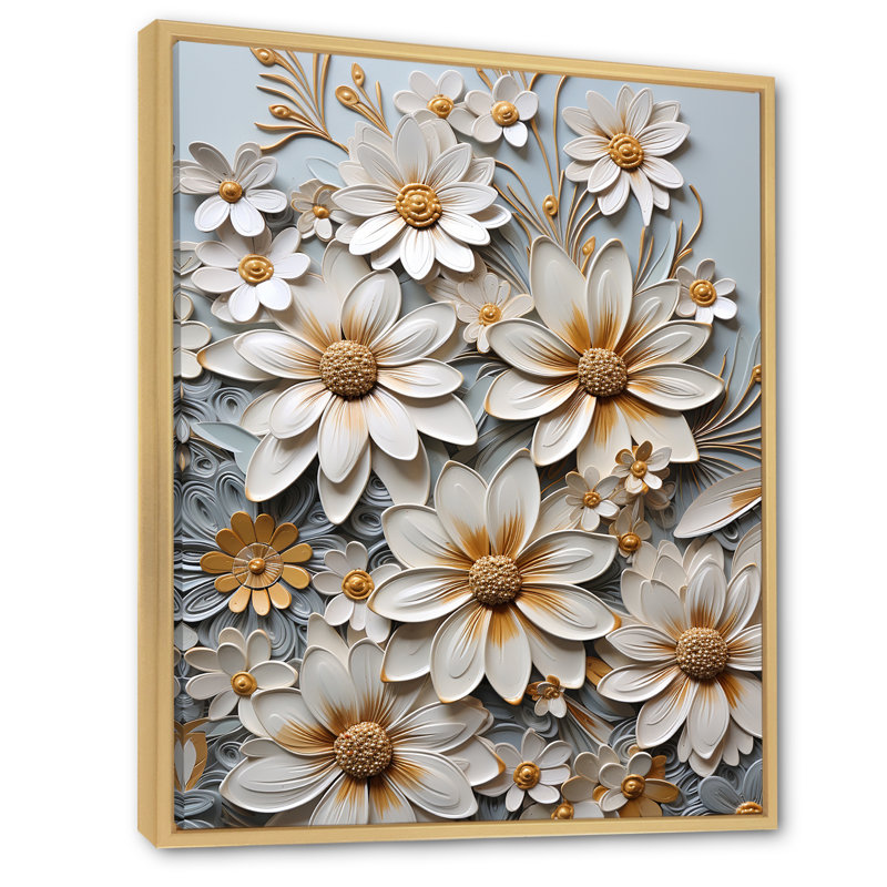 «White Daisy Blooming Elegance II», reproduction sur toile encadrée, Cadre naturel flottant, 32" H x 24" W