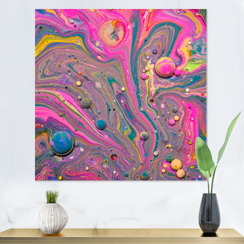 Multi et fluide acrylique rose - Peinture, H 16 po x l 16 po, Toile tendue