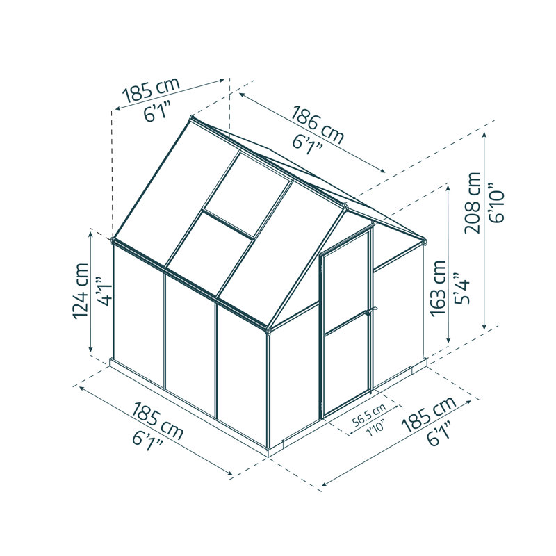 Palram - Canopia Mythos 6' W x 6' D Walk-In Hobby Twin Wall Polycarbonate Aluminum Frame Greenhouse Kit with Roof Vent-Green