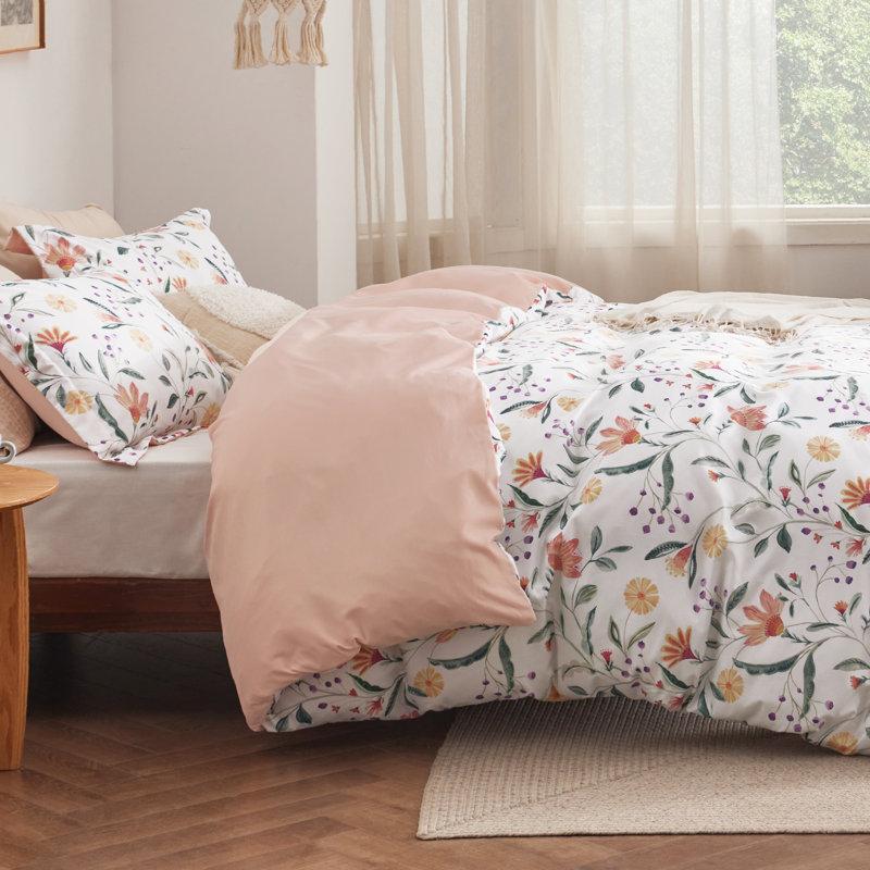 Ensemble de housse de couette réversible avec fermeture à glissière GentleSoft ™, Rosé pâle floral 2
