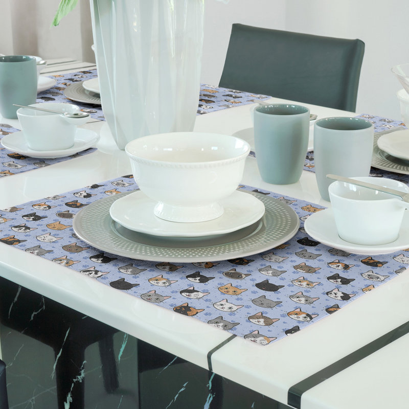 Napperon en coton 18 po Kitty Cat, Bleu