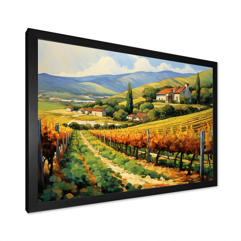 «Van Gogh», reproduction d'art sur toile - Vangogh Sunlit Vineyard II, H 34 po x l 44 po, Noir, Impression encadrée