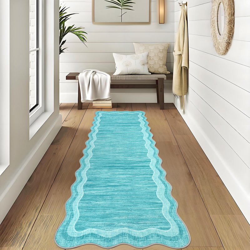 Bordered Design Machine Washable Rug with Rubber Backing for Living Room Modern Non-Slip Dining Room Rug Easy-Cleaning Floor Carpet for Bedroom