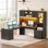 Bureau d'ordinateur en coin 67 po x 65 po en L avec huche