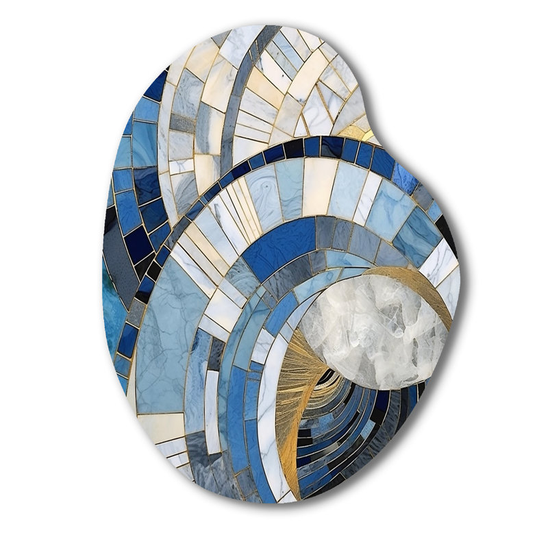 «Gold Constructing Blue Realms I - Abstract Shapes Unique Shape», art mural en métal, reproduction d'art asymétrique moderne