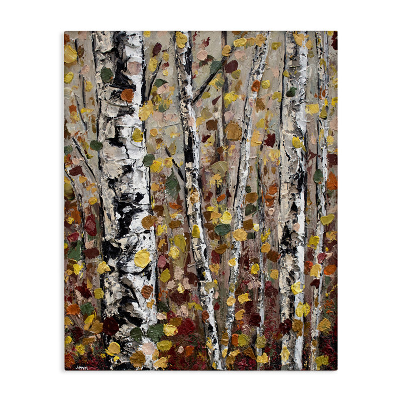 «Autumn Birch Trees Abstract Leaves» par Jen Seeley - peinture sur toile tendue, H 40 po x l 30 po x P 1,5 po