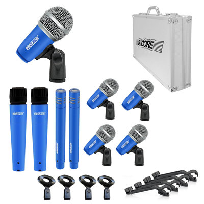 5 Core Drum Mic Kit 9 Pcs Kick Bass Tom Snare Dynamic Mics Instrument Microphone Set