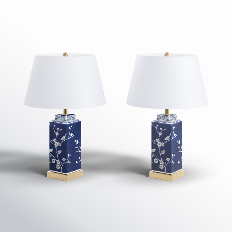 Amata 23.5" Ceramic Dimmable Table Lamp Set With USB Ports & type C