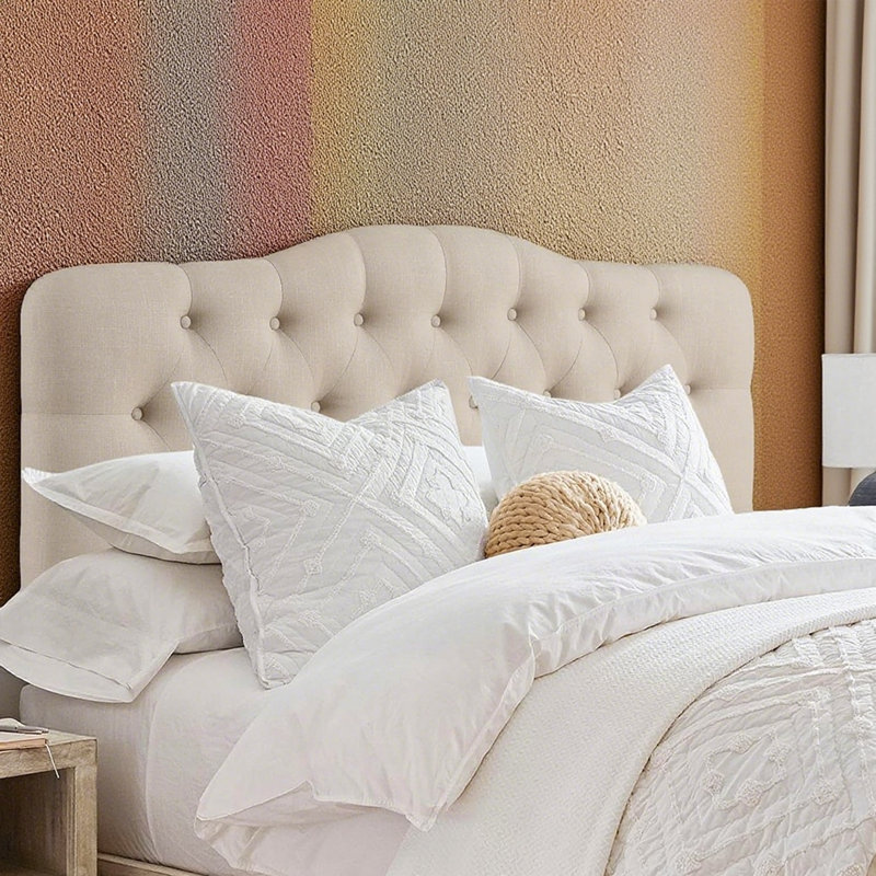 Linen Upholstered Headboard-Modern-Adjustable Height-Button Tufting, Queen, Beige