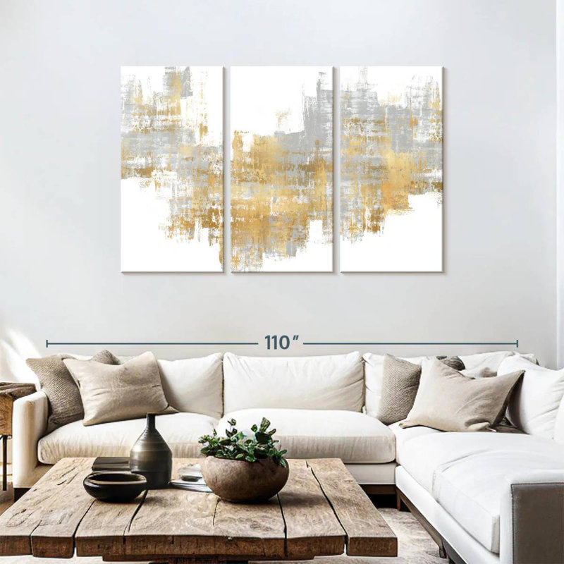 Avery dynamique doré sur gris II, H 48 po x l 74 po