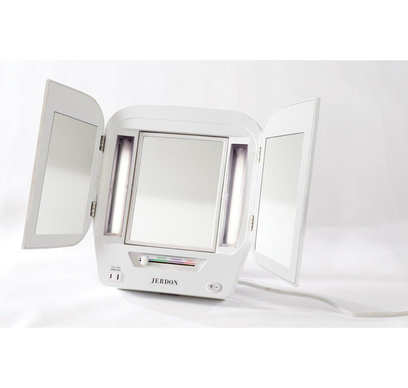 Elegant White Tri-Fold Countertop Vanity Mirror with 5X Magnification