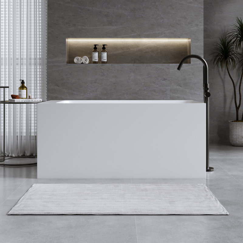 Baignoire de 51 po à surface solide matte, baignoire autoportante en pierre de résine à surface solide, baignoire de trempage à surface solide blanc mat, baignoire autoportante avec trop-plein et bonde escamotable, blanc mat