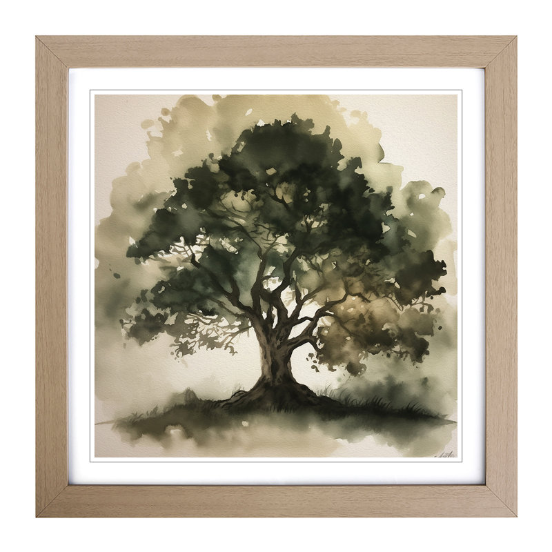 Tree Ink Wash No.1 - Framed Print, Oak